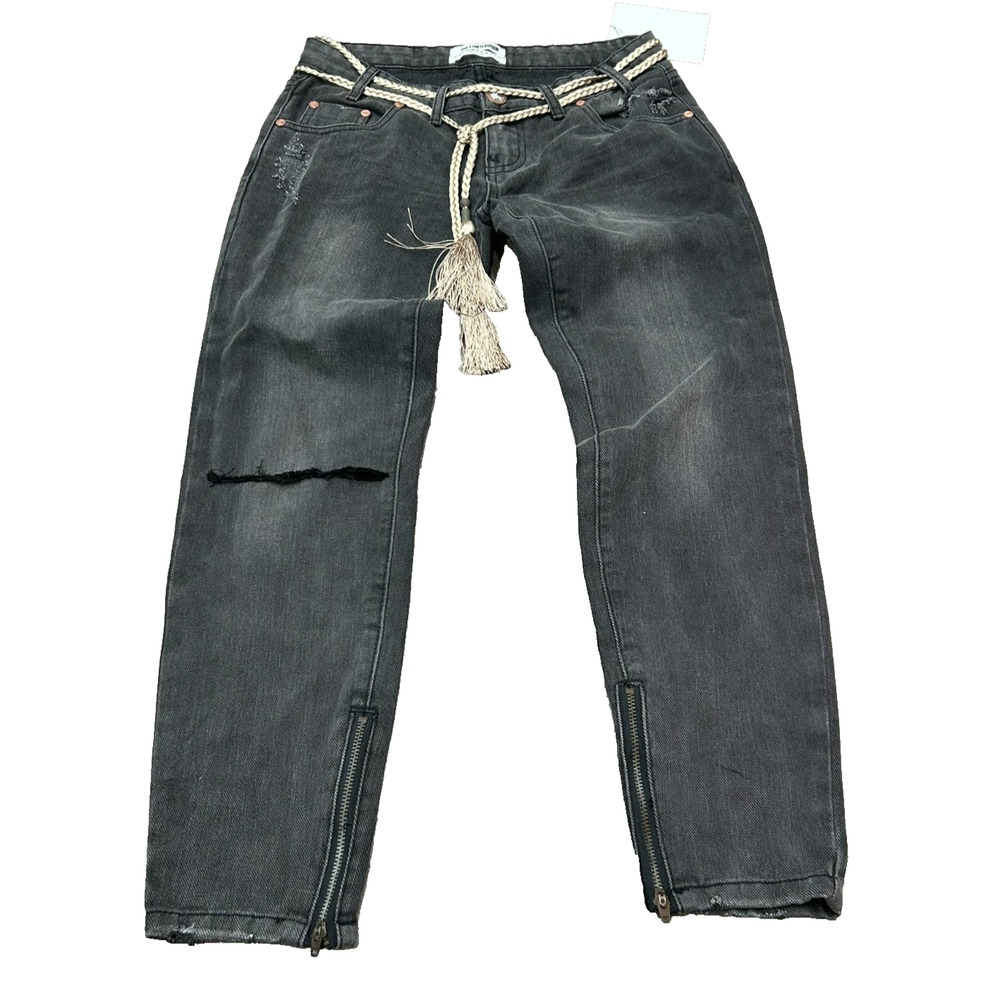 One Teaspoon‎ Women's Black Freebirds Basalt Distressed Jeans Belted Size 26 NWT